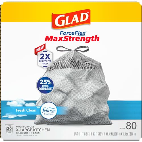 Tall Kitchen Trash Bags, 20 Gallon, 80 Pack, Odor Control