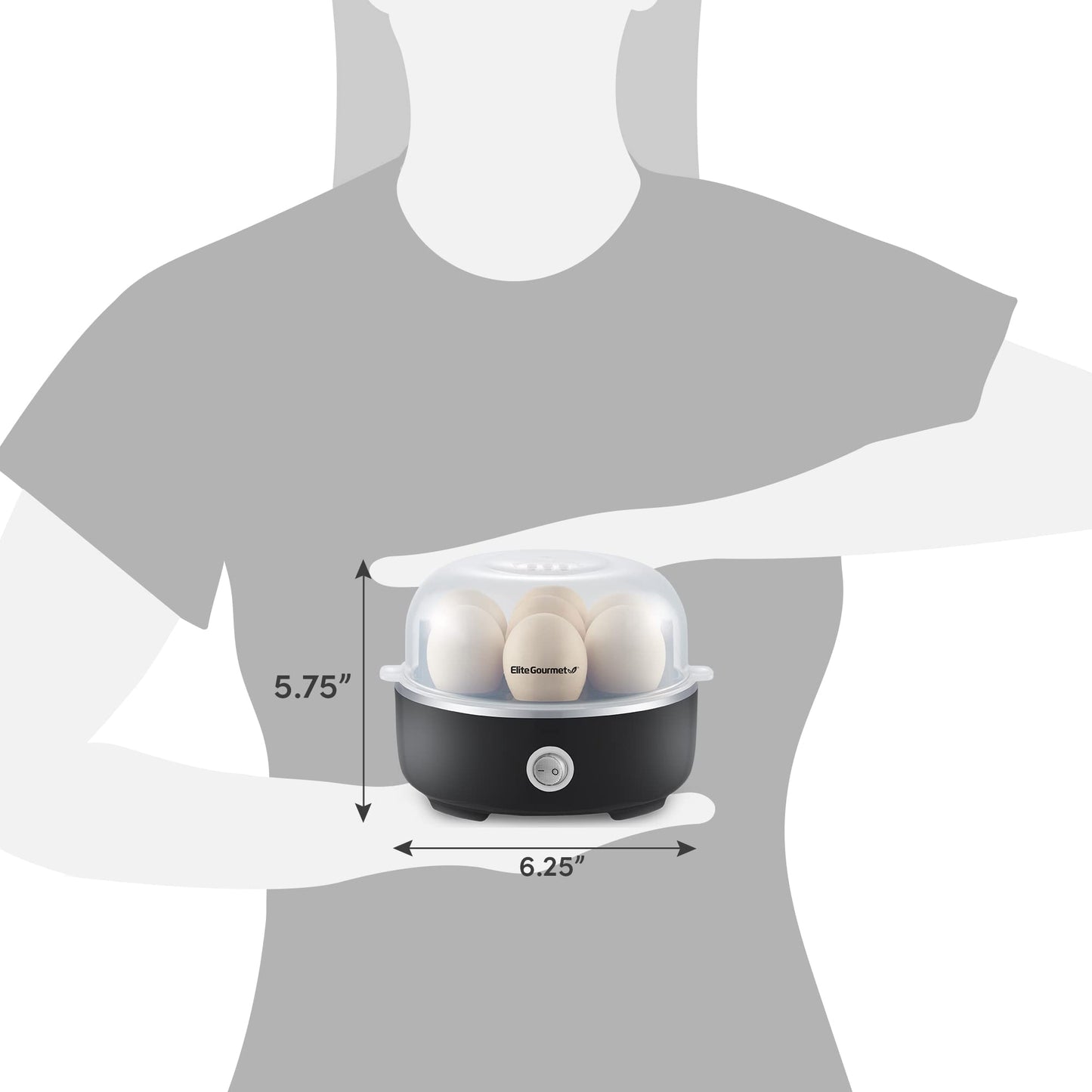 Elite Gourmet Easy Egg Cooker – 7 Egg Capacity, Auto Shut-Off, BPA-Free (Black)
