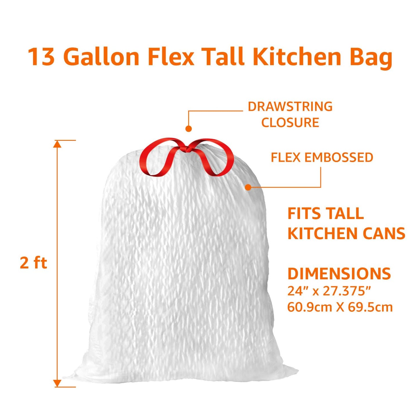 Tall Kitchen Drawstring Trash Bags, 13 Gallon, 80 Pack, Scented