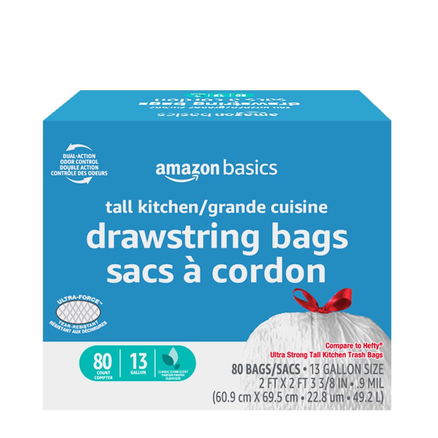 Tall Kitchen Drawstring Trash Bags, 13 Gallon, 80 Pack, Scented