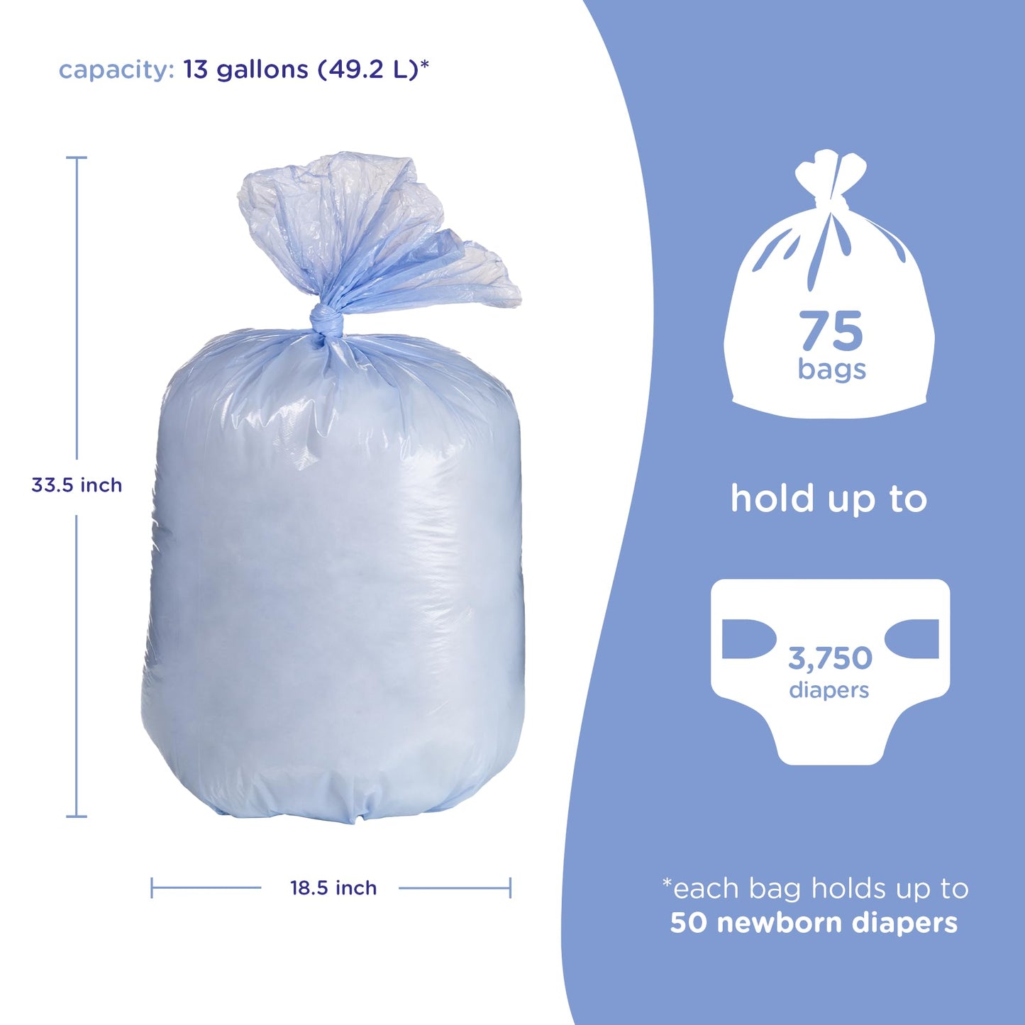 Diaper Pail Plastic Bags, 13 Gallon, 75 Count
