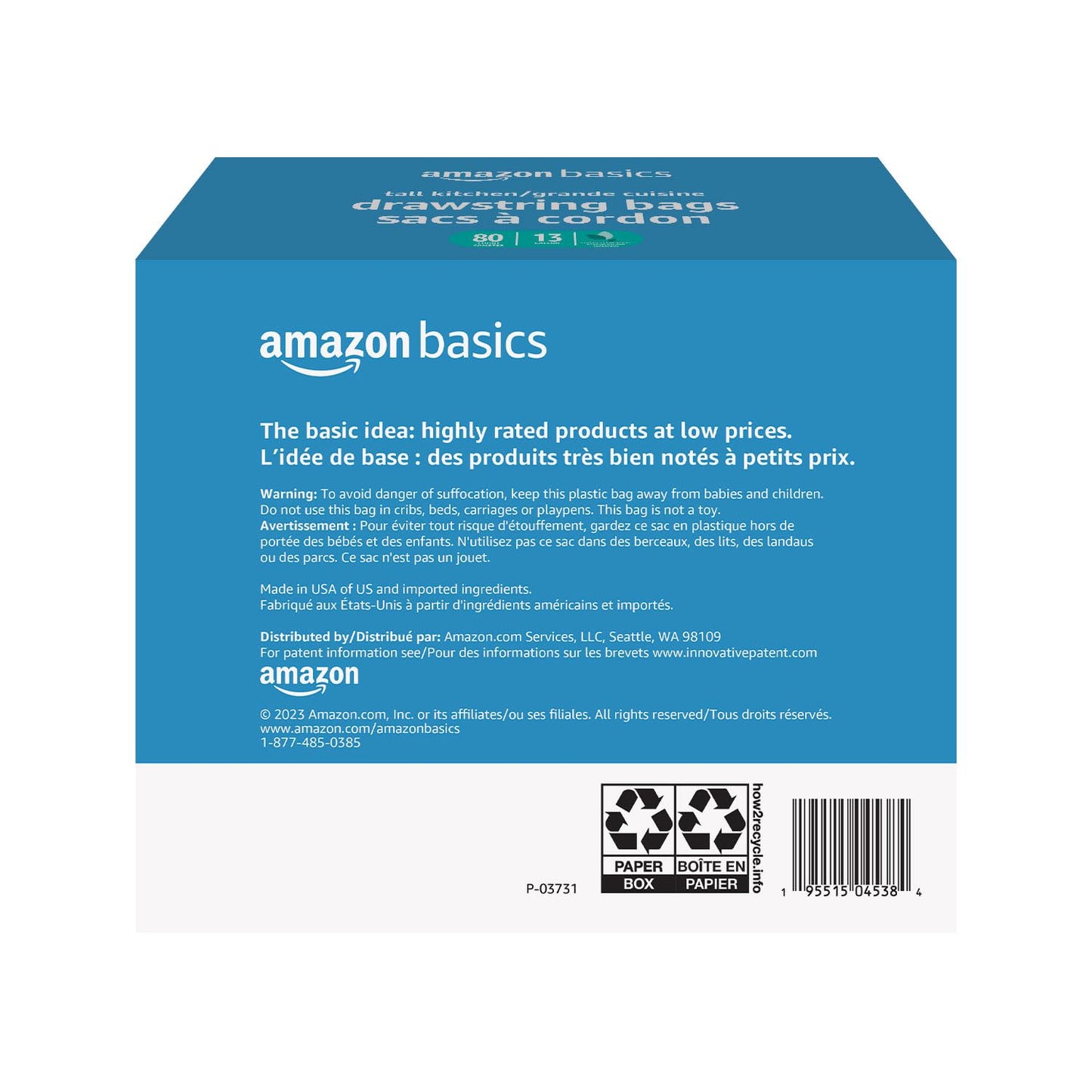 Tall Kitchen Drawstring Trash Bags, 13 Gallon, 80 Pack, Scented