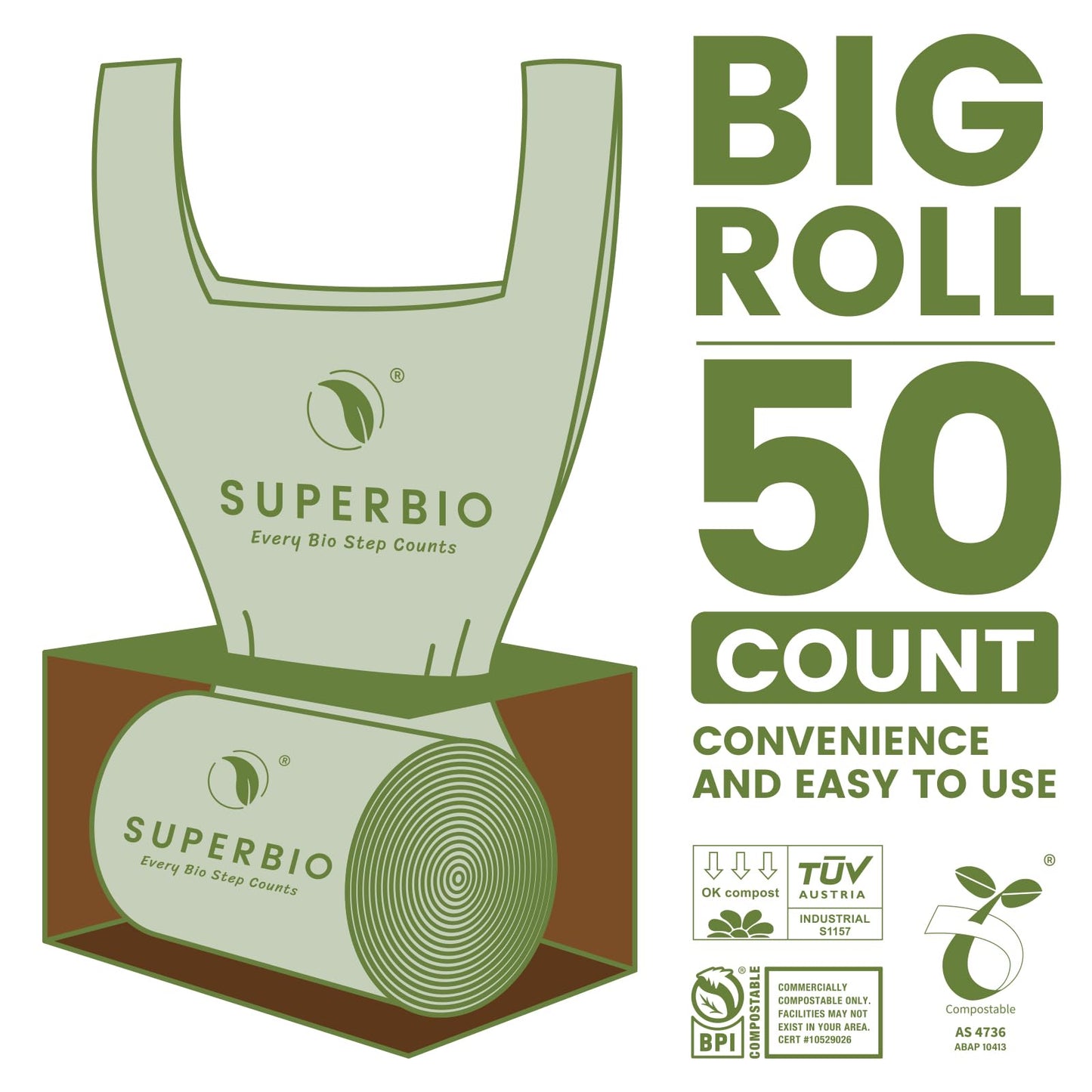 Compostable Food Scrap Bags, 1.6 Gallon, 50 Count