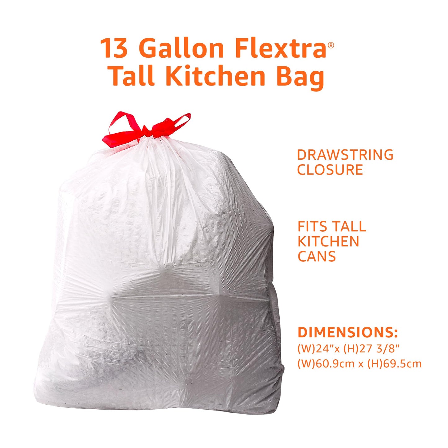 Tall Kitchen Drawstring Trash Bags, 13 Gallon, 90 Pack