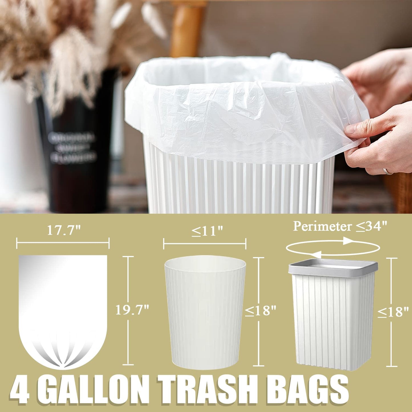 Small Trash Bags, 4 Gallon, 100 Pack, White