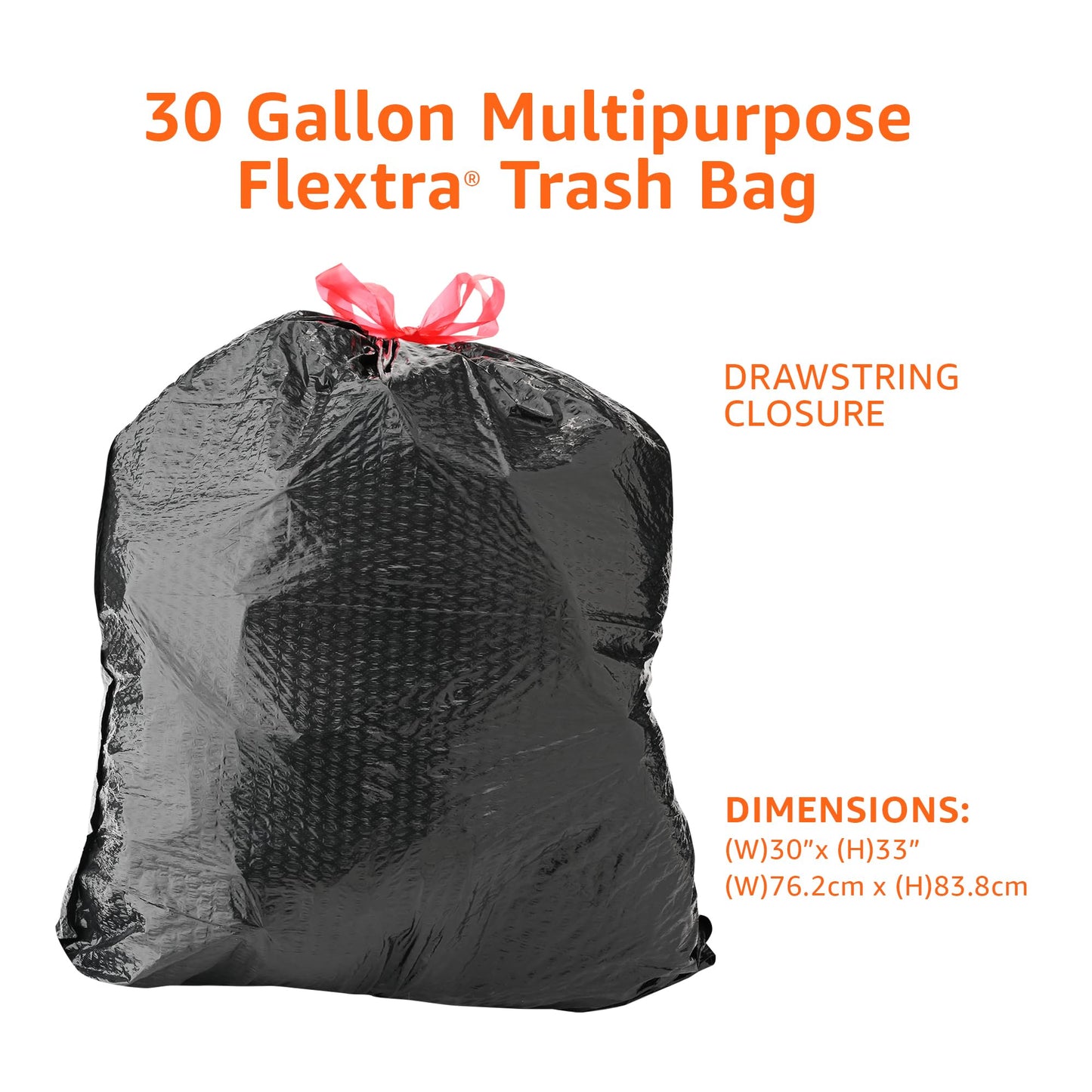 Multipurpose Drawstring Trash Bags, 30 Gallon, 50 Pack, Recycled