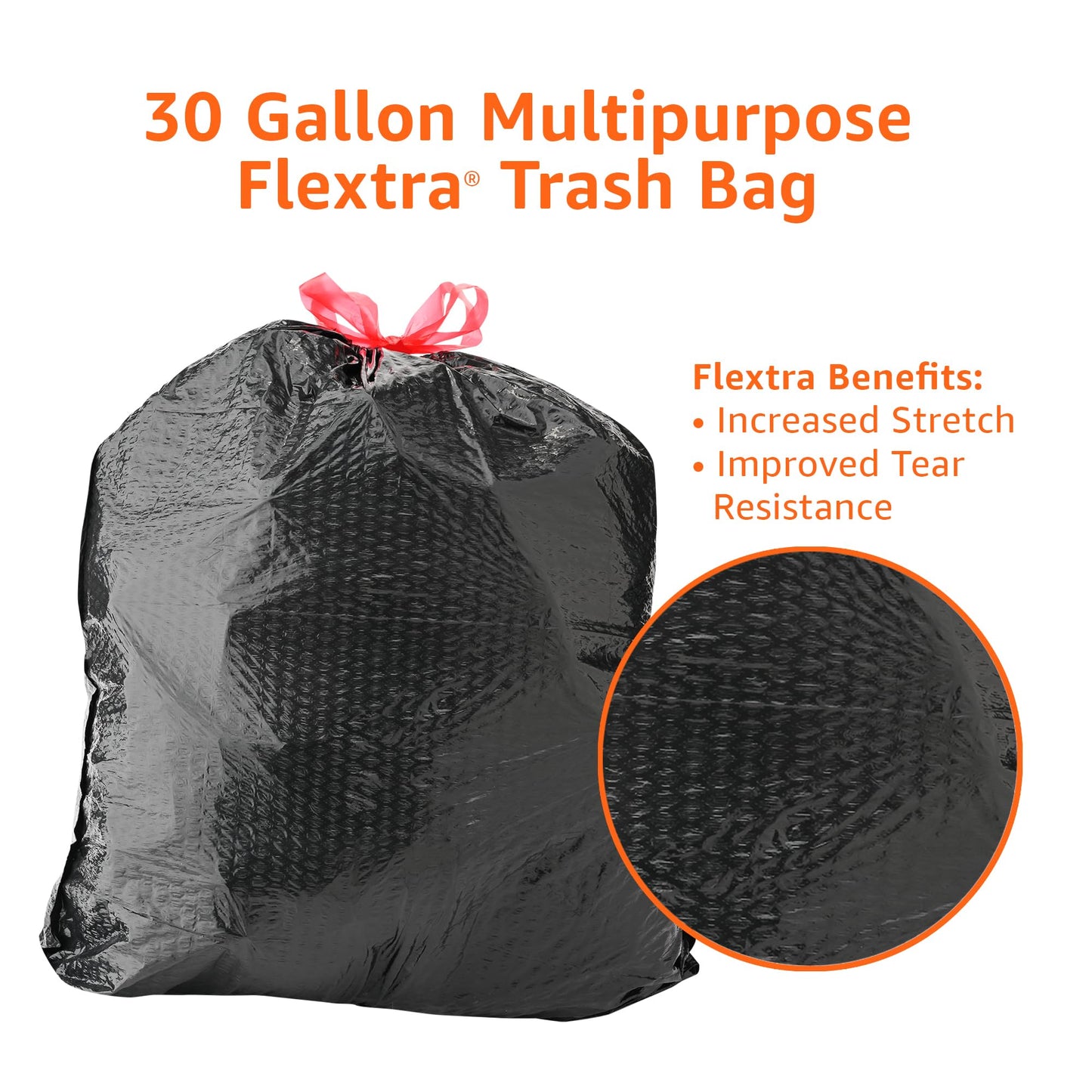 Multipurpose Drawstring Trash Bags, 30 Gallon, 50 Pack, Recycled