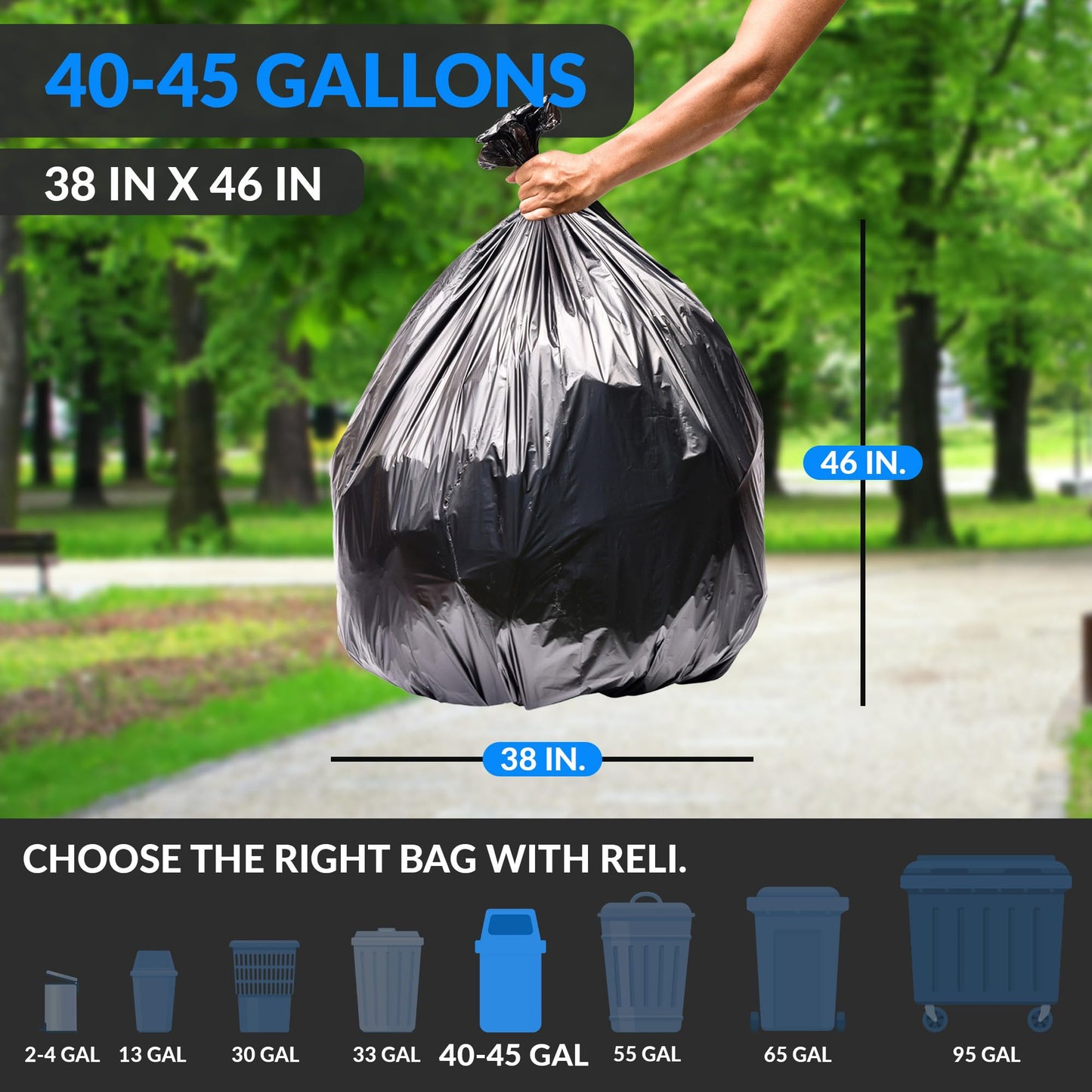 Heavy Duty Trash Bags, 40–45 Gallon, 250 Pack