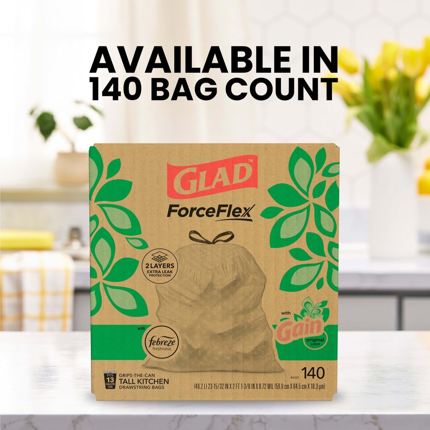 Tall Kitchen Trash Bags, 13 Gallon, 140 Pack