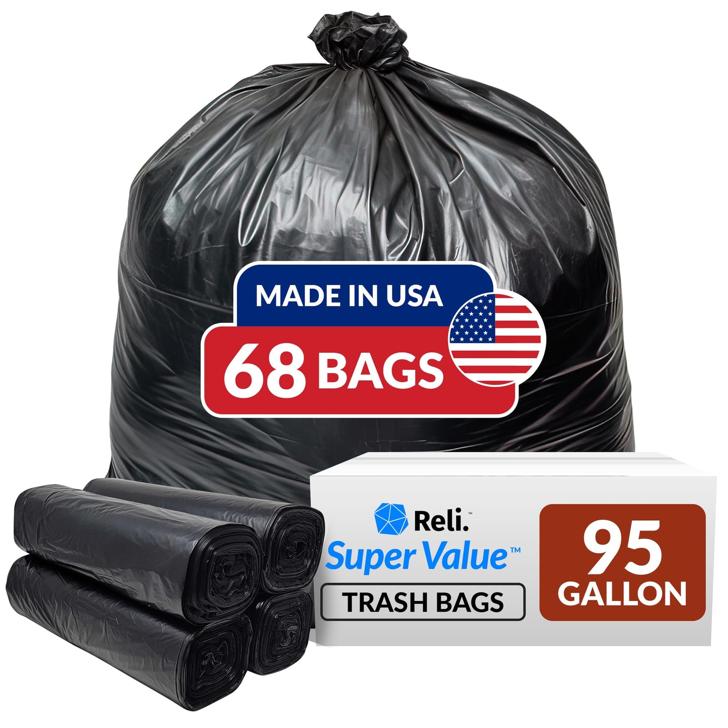 Heavy Duty Trash Bags, 95 Gallon, 68 Pack