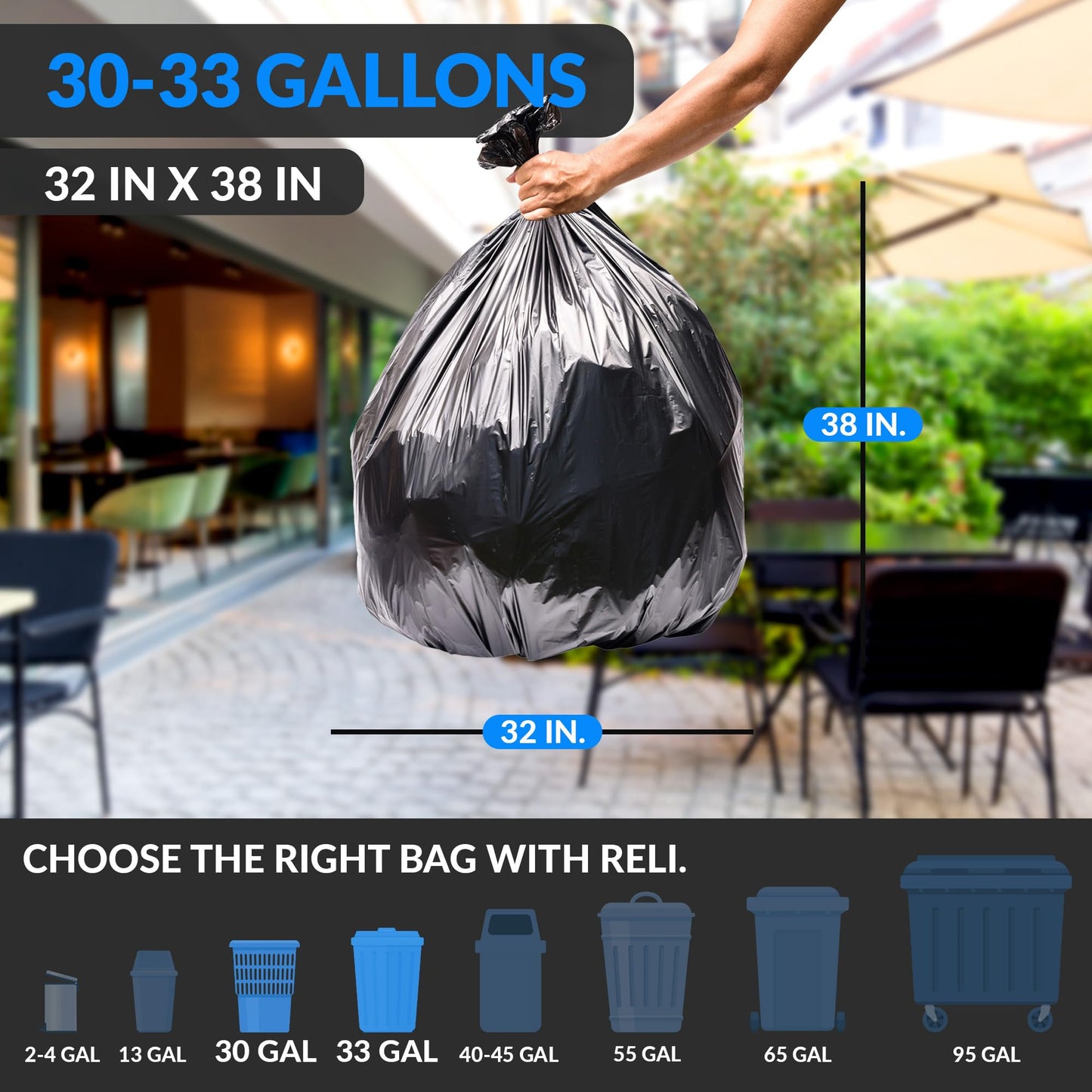 Heavy Duty Trash Bags, 30–33 Gallon, 250 Pack