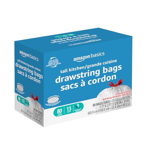 Tall Kitchen Drawstring Trash Bags, 13 Gallon, 80 Pack, Scented