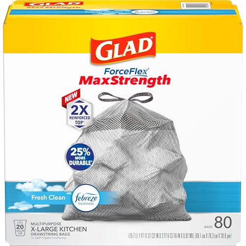 Tall Kitchen Trash Bags, 20 Gallon, 80 Pack, Odor Control