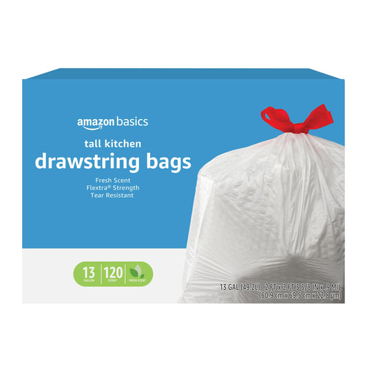 Tall Kitchen Drawstring Trash Bags, 13 Gallon, 120 Pack