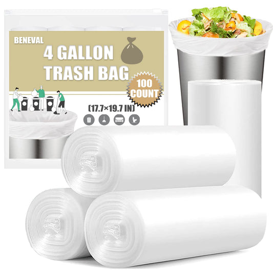 Small Trash Bags, 4 Gallon, 100 Pack, White