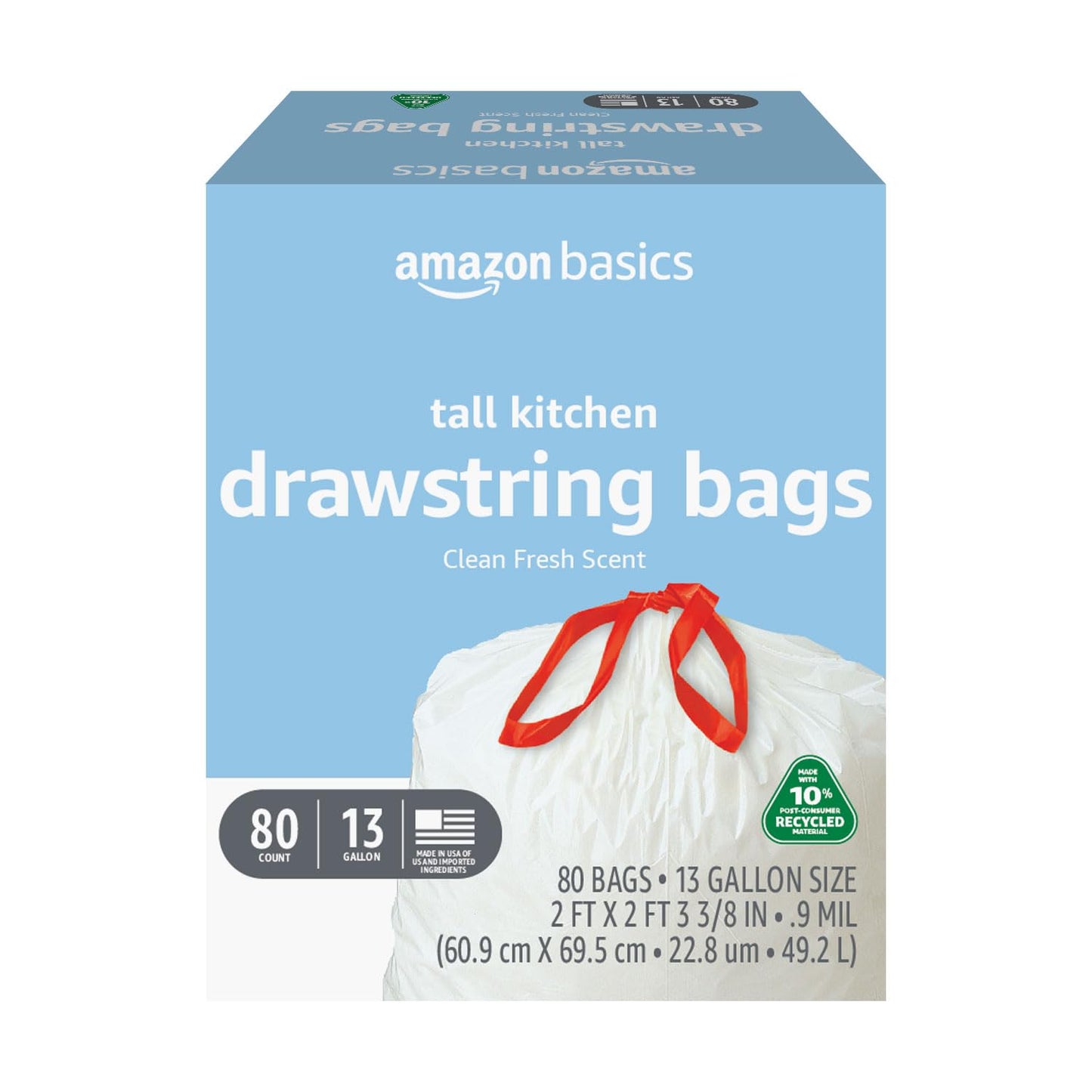 Tall Kitchen Trash Bags, 13 Gallon, 80 Pack, Fresh Scent