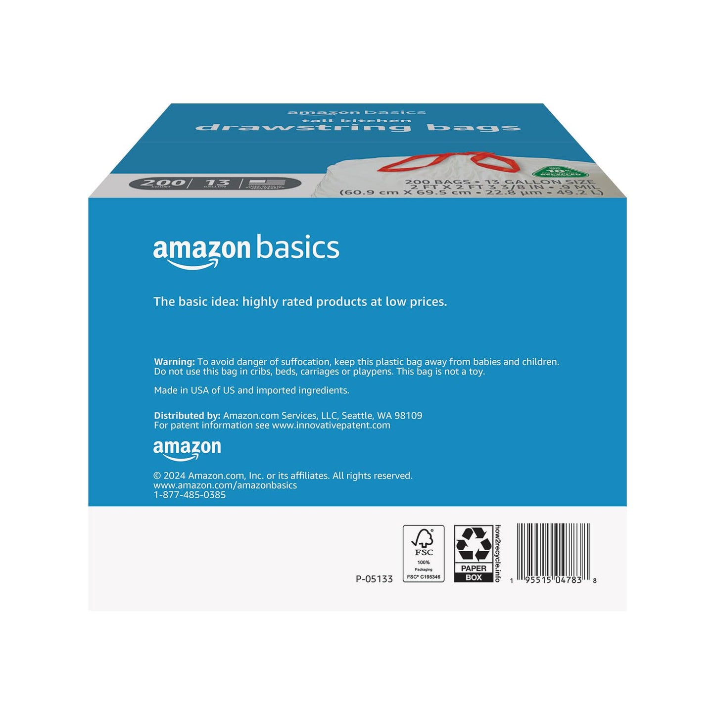 Tall Kitchen Drawstring Trash Bags, 13 Gallon, 200 Pack