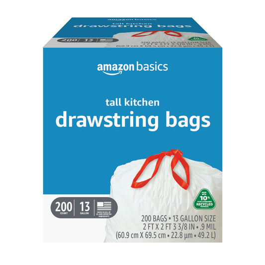 Tall Kitchen Drawstring Trash Bags, 13 Gallon, 200 Pack
