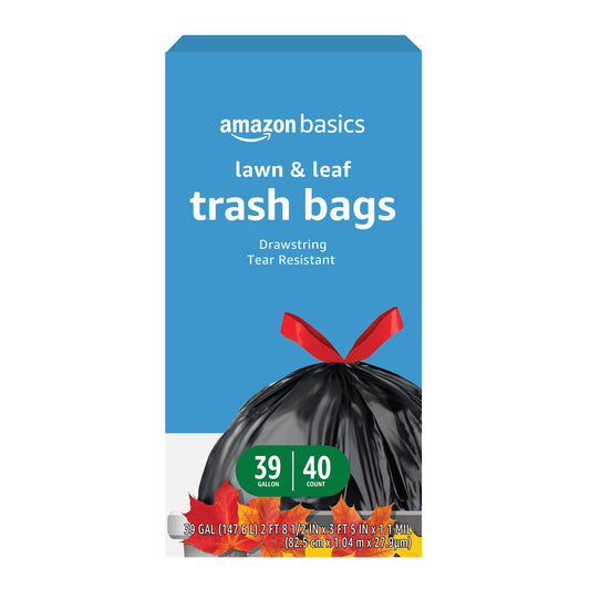 Lawn & Leaf Drawstring Trash Bags, 39 Gallon, 40 Pack
