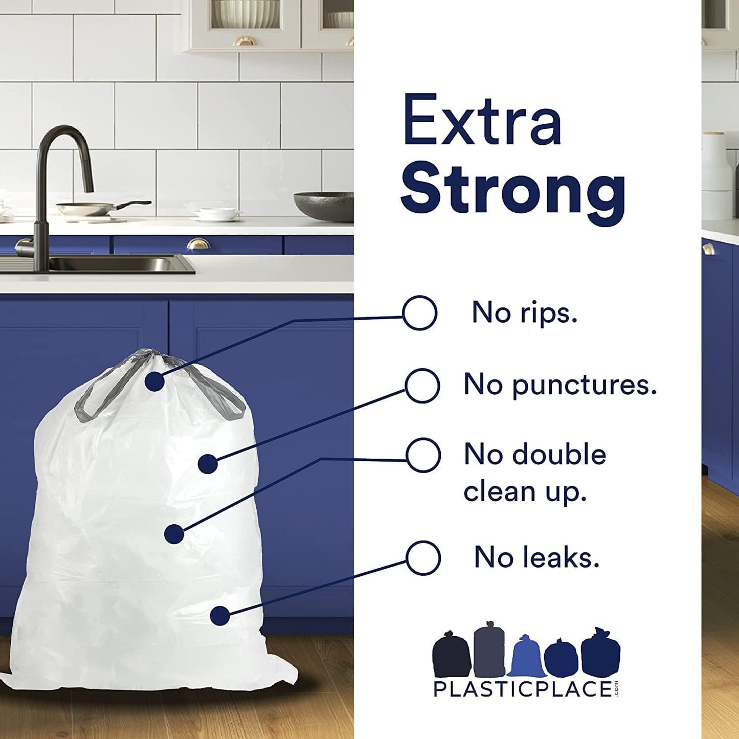 Tall Kitchen Trash Bags, 13 Gallon, 200 Pack, White