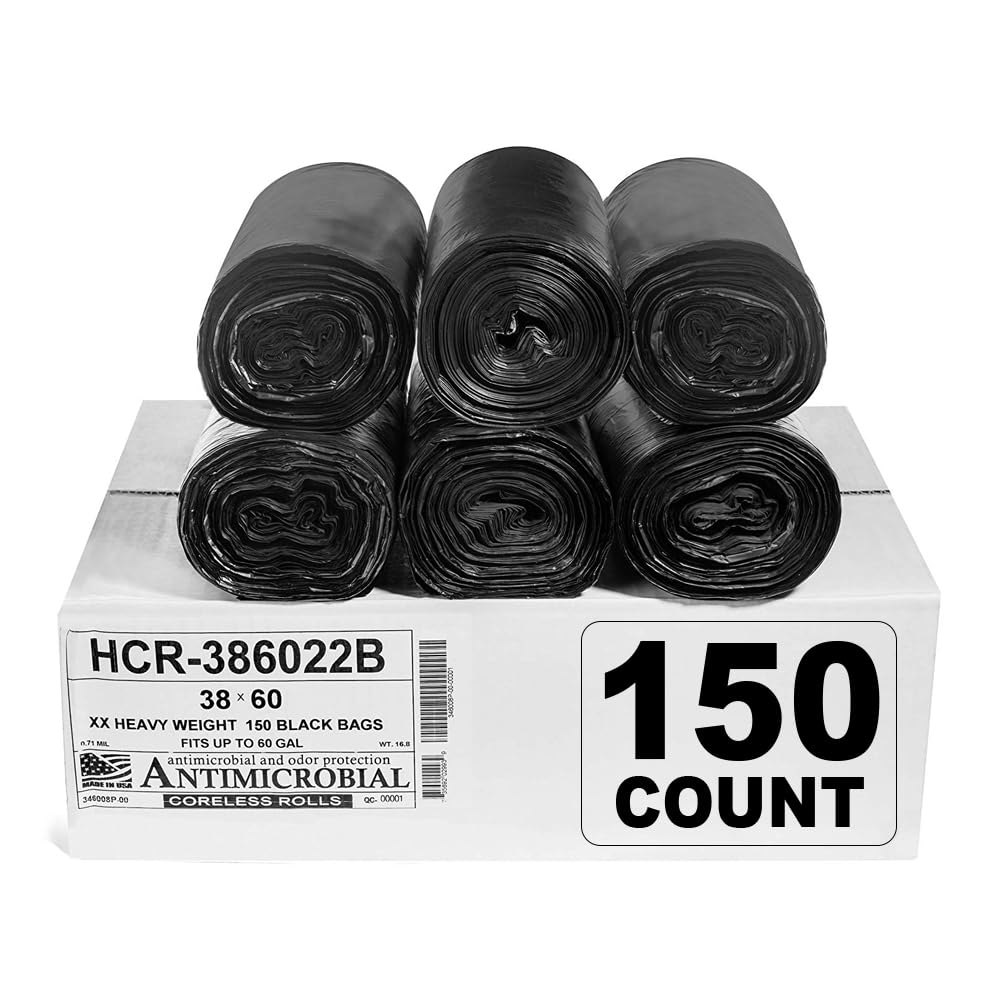 High Density Trash Bags, 60 Gallon, Black, 250 Pack