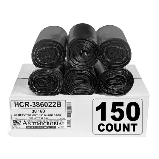 High Density Trash Bags, 60 Gallon, Black, 250 Pack