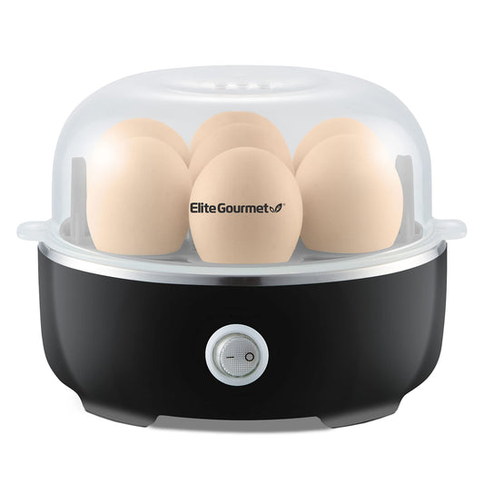 Elite Gourmet Easy Egg Cooker – 7 Egg Capacity, Auto Shut-Off, BPA-Free (Black)