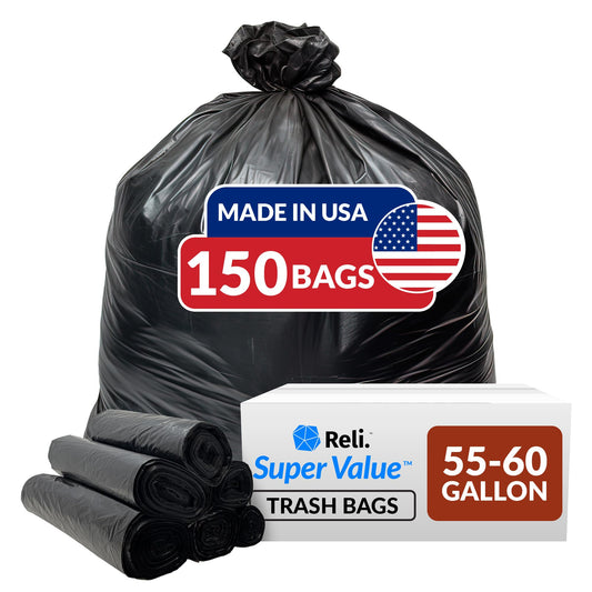 Heavy Duty Trash Bags, 55–60 Gallon, 150 Pack, Black