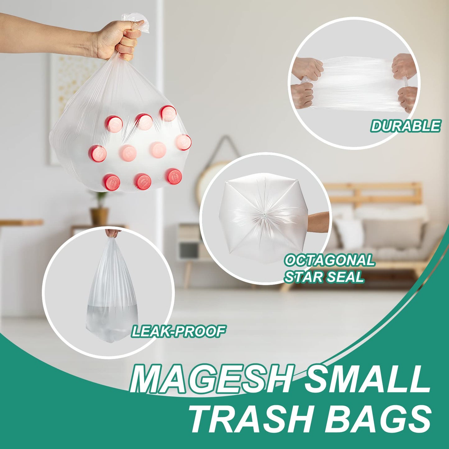 Small Trash Bags, 4 Gallon, 105 Pack, Clear