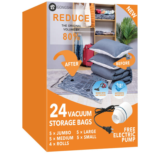 Vacuum Storage Bags with Electric Pump, 24 Pack