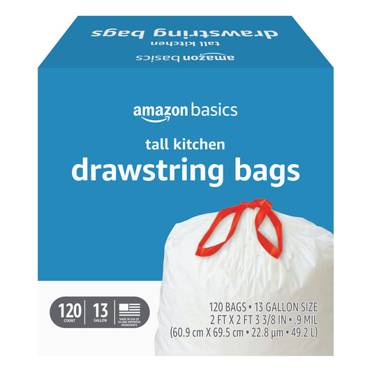 Tall Kitchen Drawstring Trash Bags, 13 Gallon, 120 Pack, Unscented