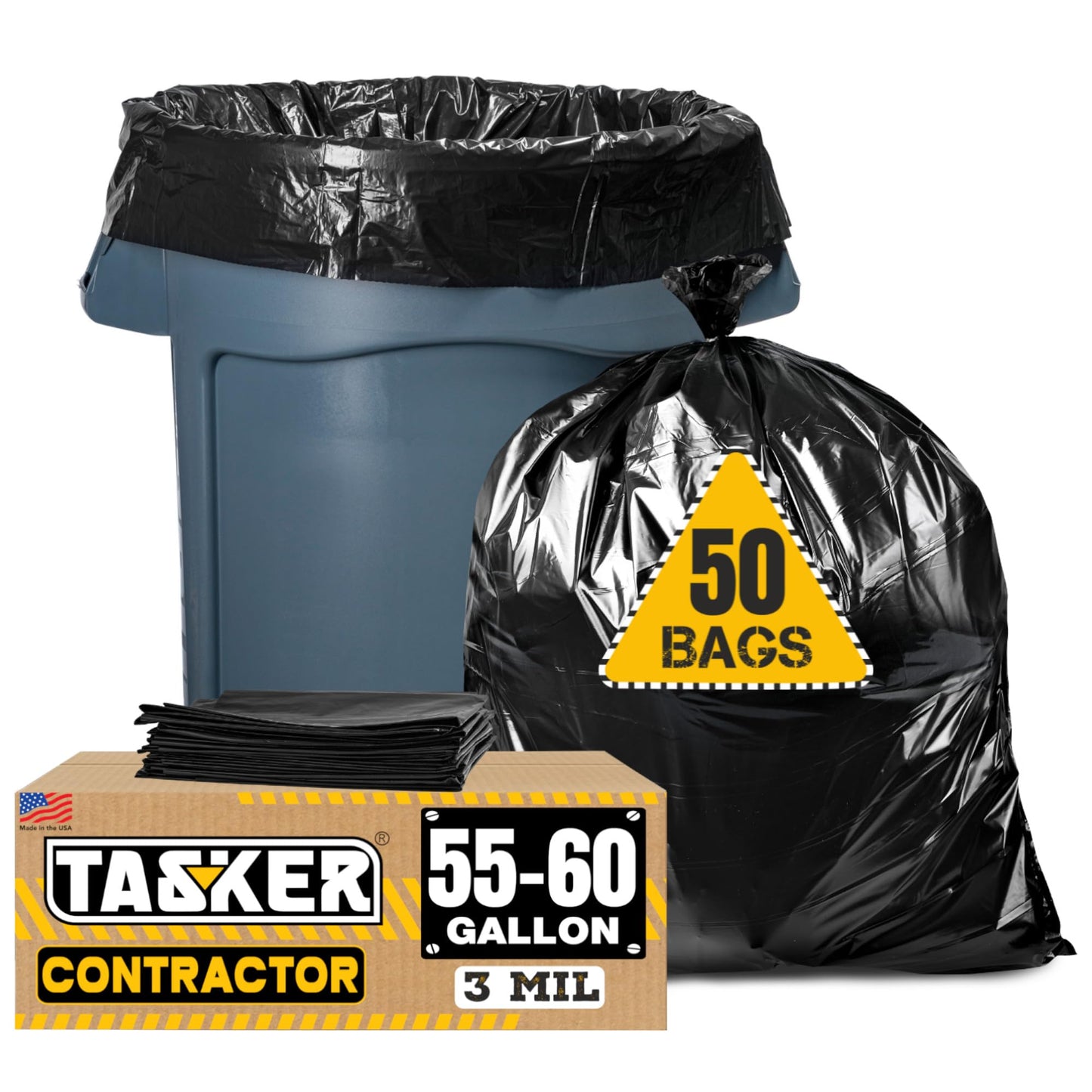 Contractor Trash Bags, 55 Gallon, 50 Pack