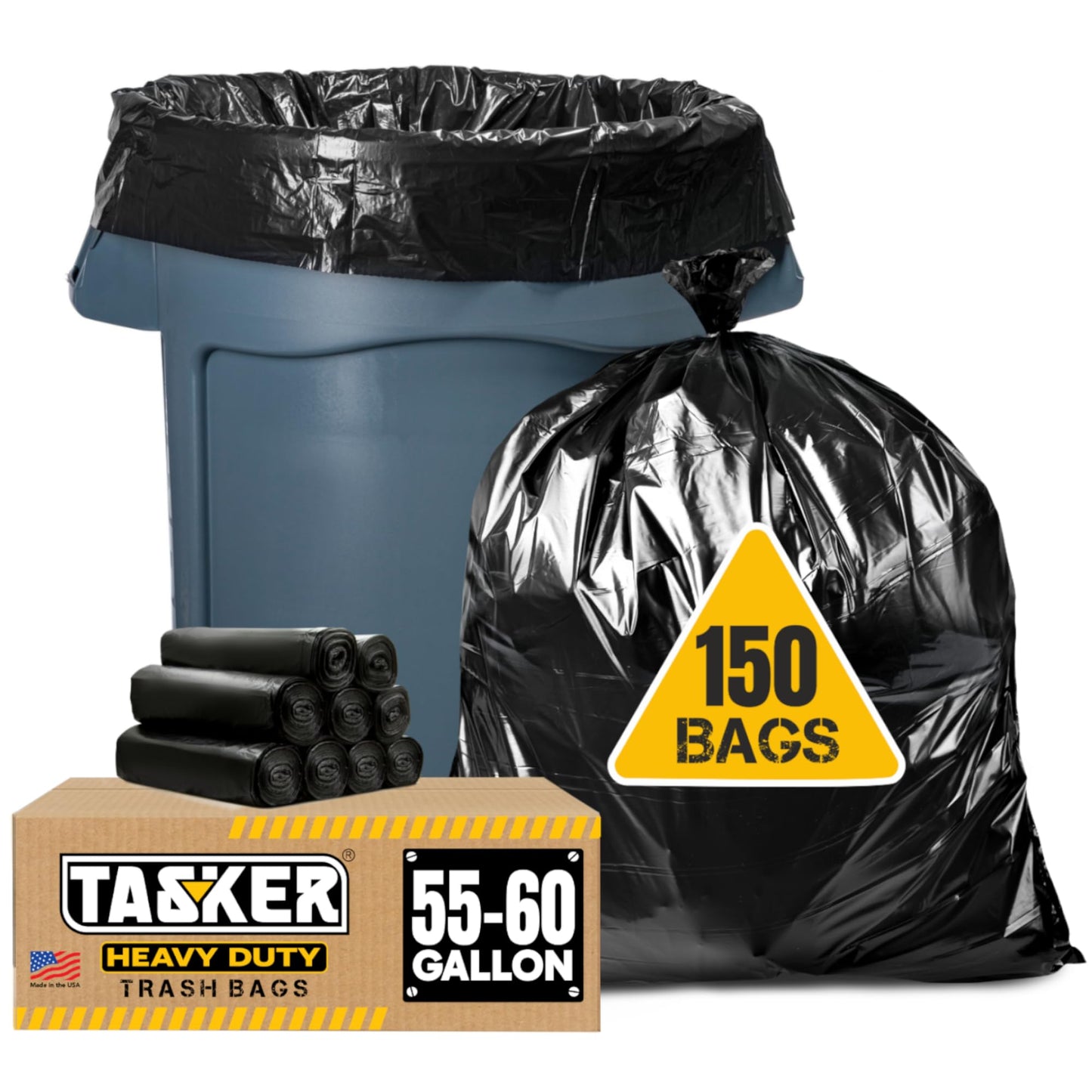Heavy Duty Trash Bags, 55–60 Gallon, 150 Pack