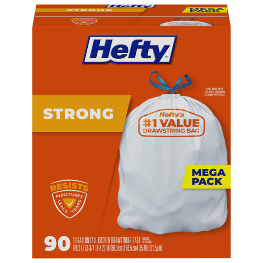 Tall Kitchen Trash Bags, 13 Gallon, 90 Pack, White, Unscented