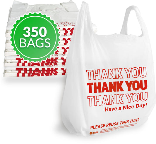 Plastic Grocery Shopping Bags, White, 350 Pack