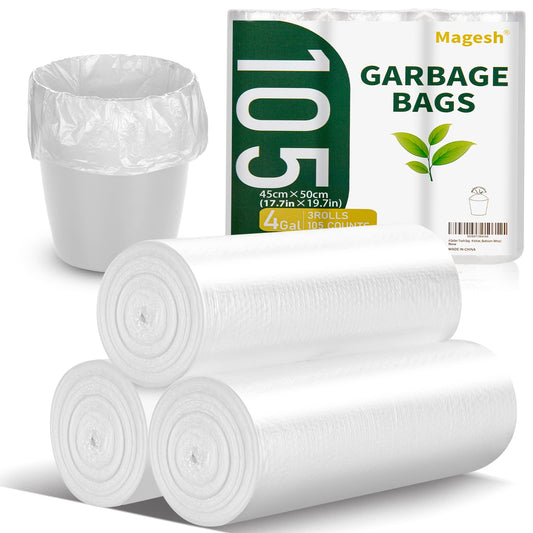 Small Trash Bags, 4 Gallon, 105 Pack, Clear