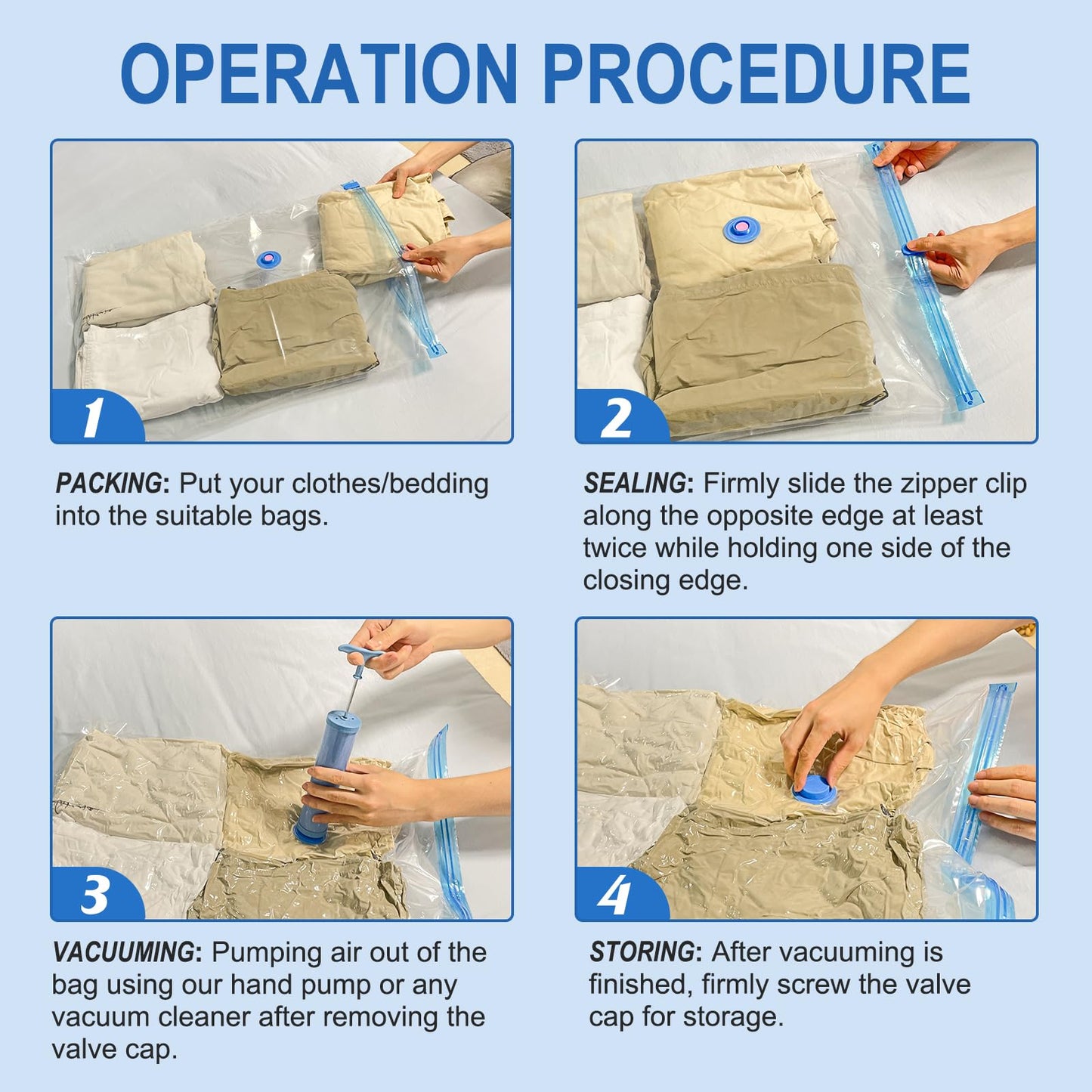 Vacuum Storage Bags with Hand Pump, 16 Pack, Mixed Sizes