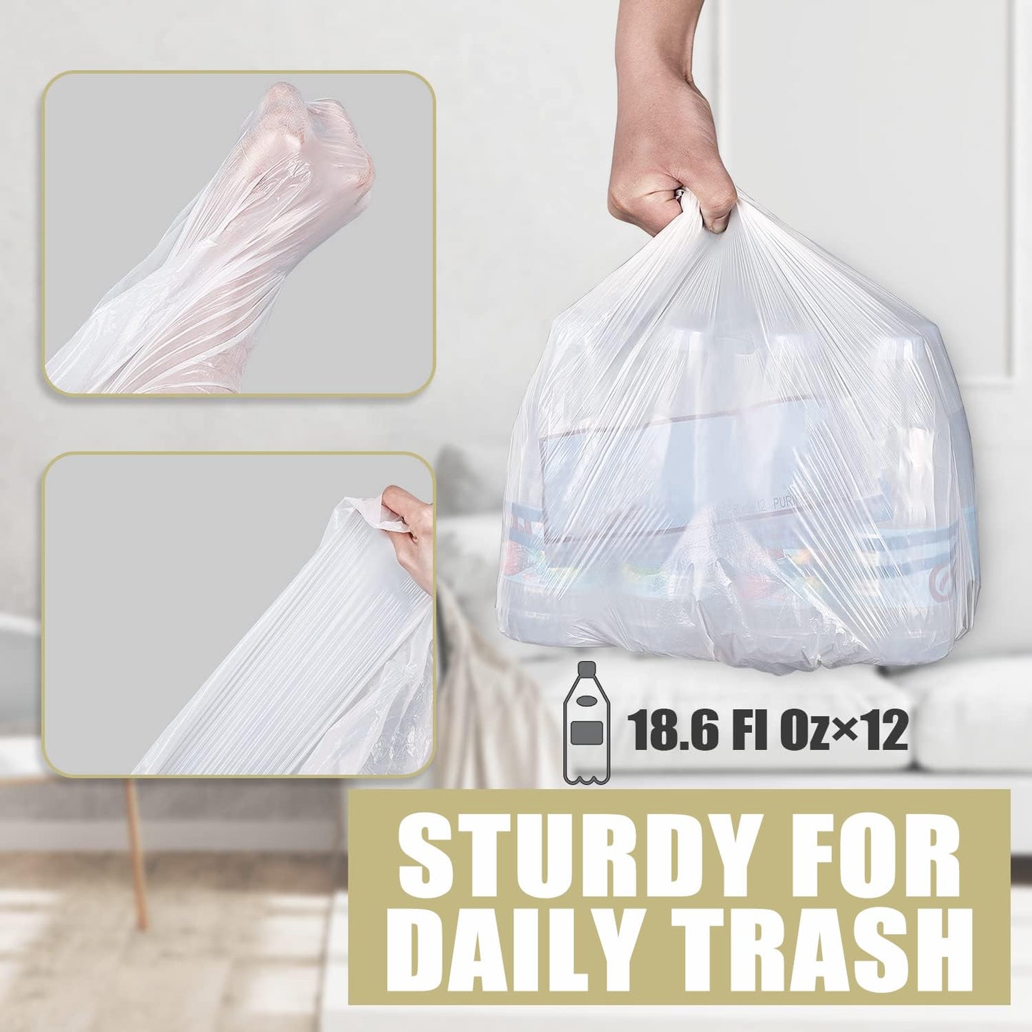 Small Trash Bags, 4 Gallon, 100 Pack, White