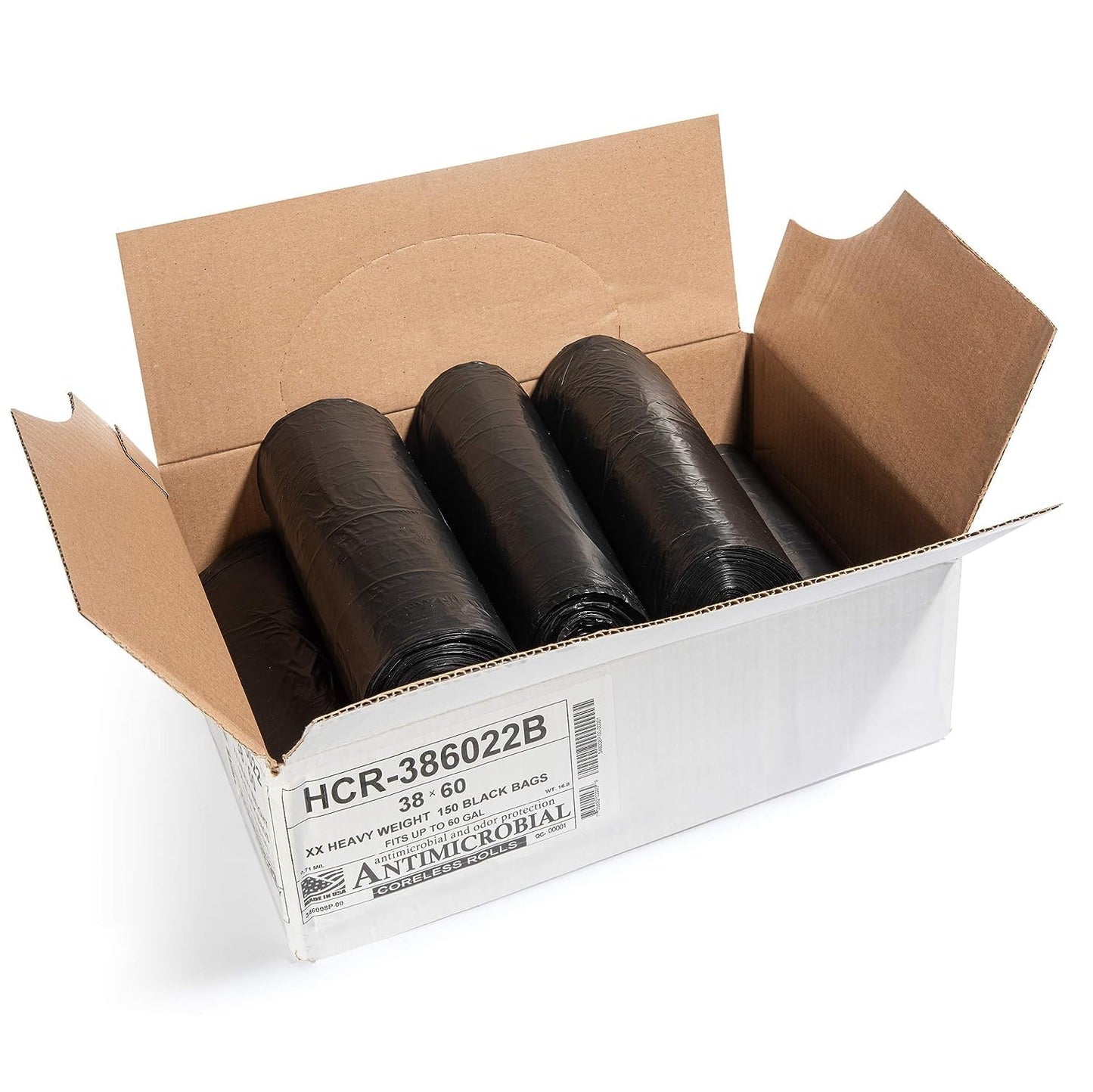 High Density Trash Bags, 60 Gallon, Black, 250 Pack