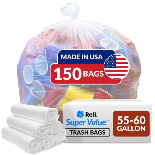 Heavy Duty Trash Bags, 55–60 Gallon, 150 Pack