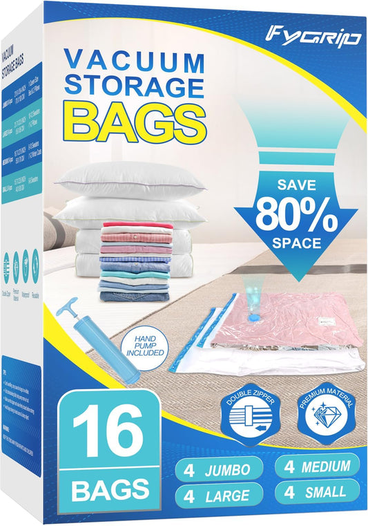 Vacuum Storage Bags with Hand Pump, 16 Pack, Mixed Sizes