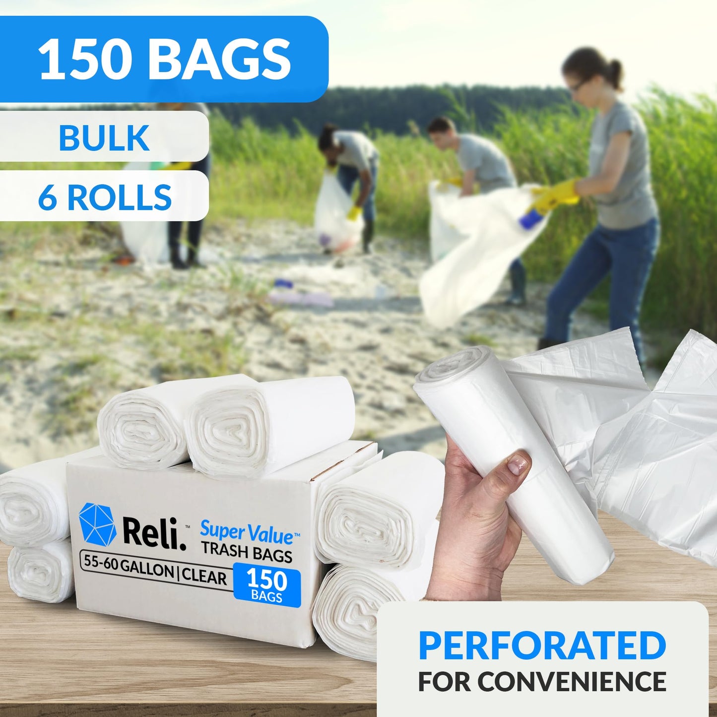 Heavy Duty Trash Bags, 55–60 Gallon, 150 Pack