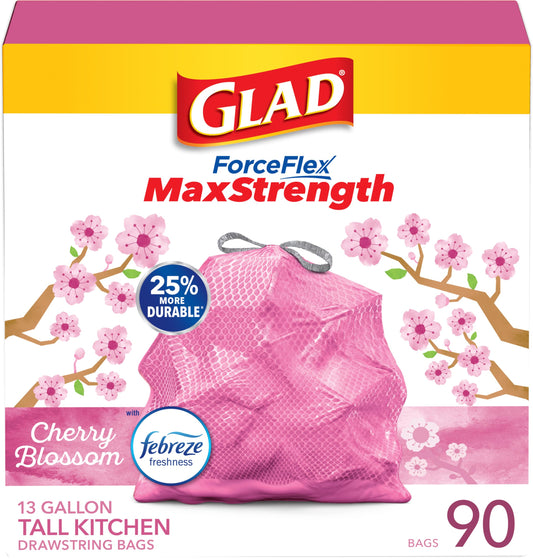 Tall Kitchen Trash Bags, 13 Gallon, Blossom Scent, 90 Pack