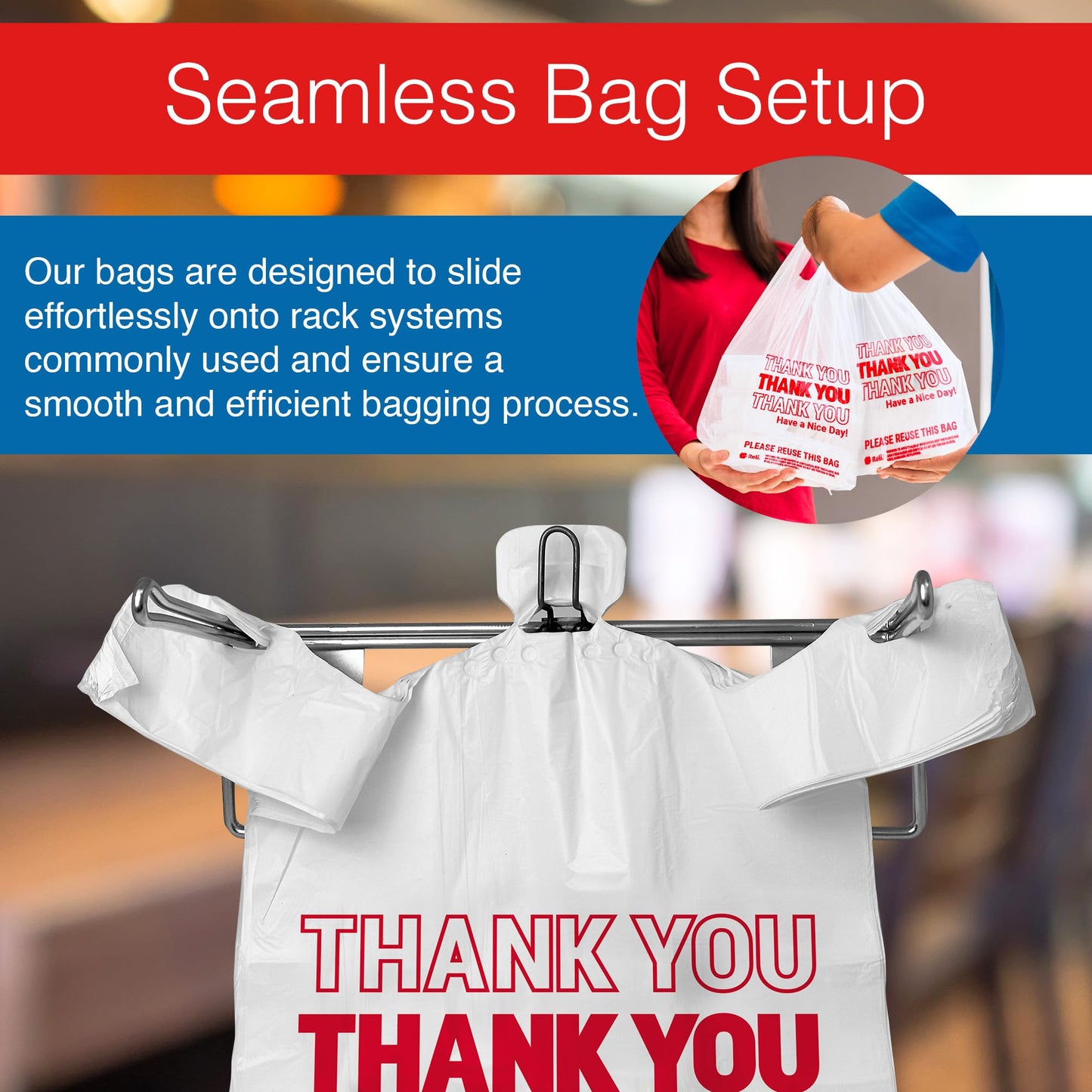 Plastic Grocery Shopping Bags, White, 350 Pack