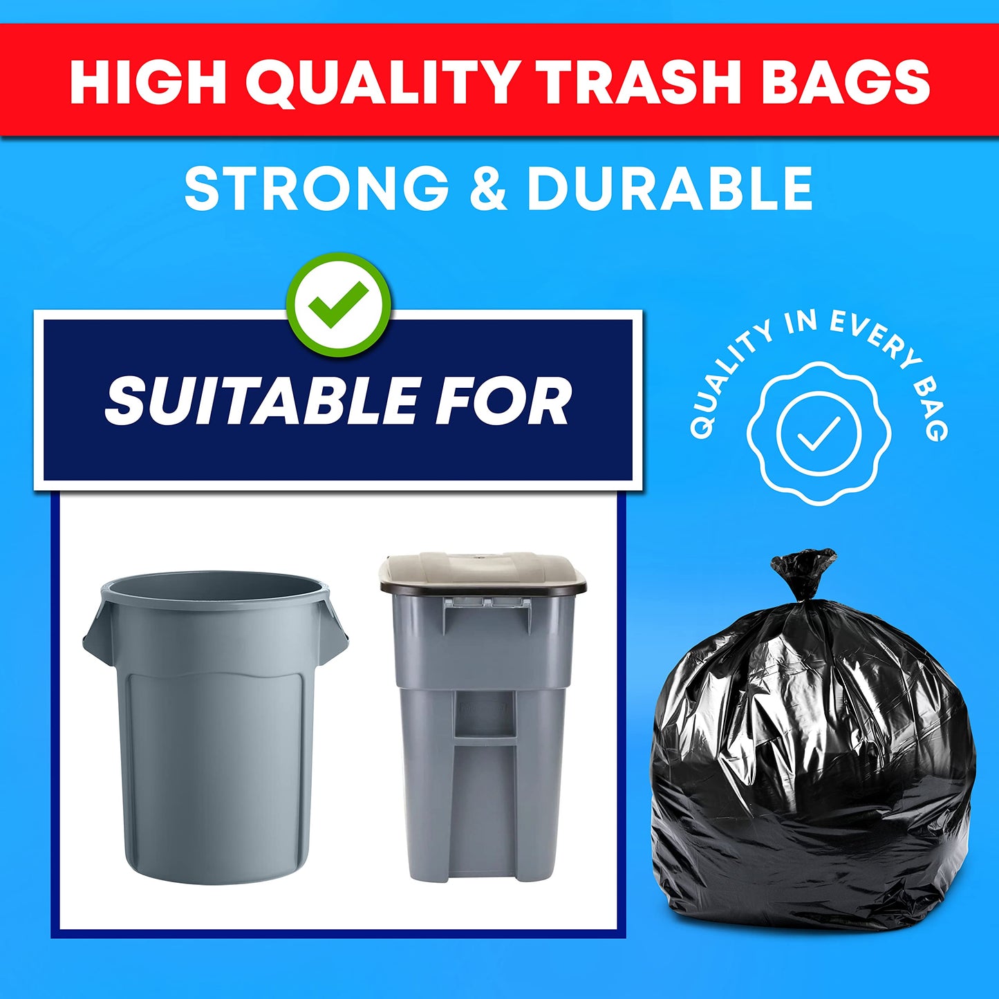 Heavy Duty Trash Bags, 55–60 Gallon, 150 Pack