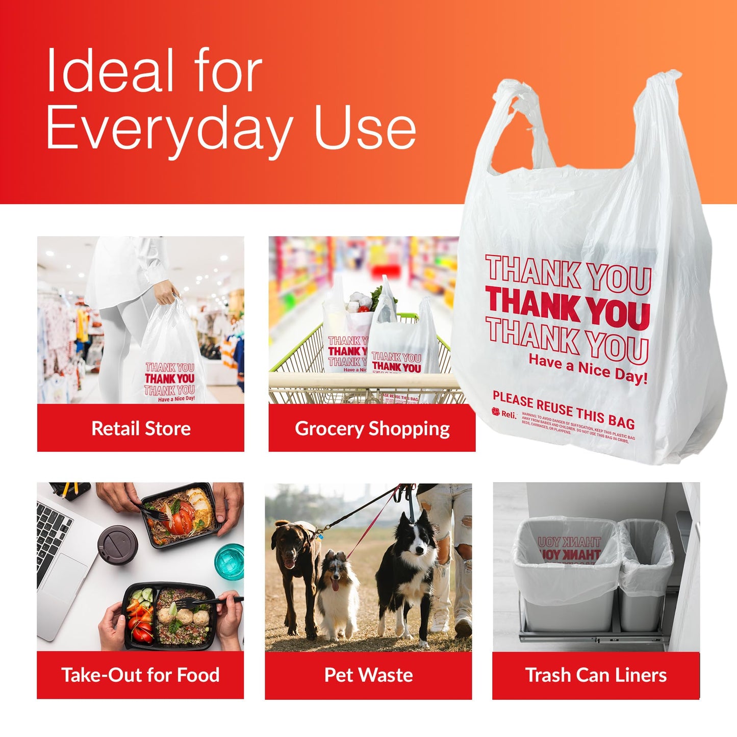 Plastic Grocery Shopping Bags, White, 350 Pack