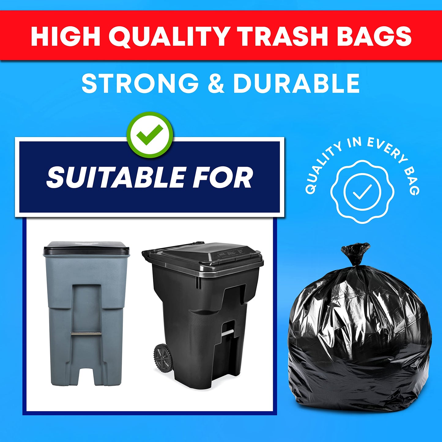 Contractor Trash Bags, 55 Gallon, 50 Pack