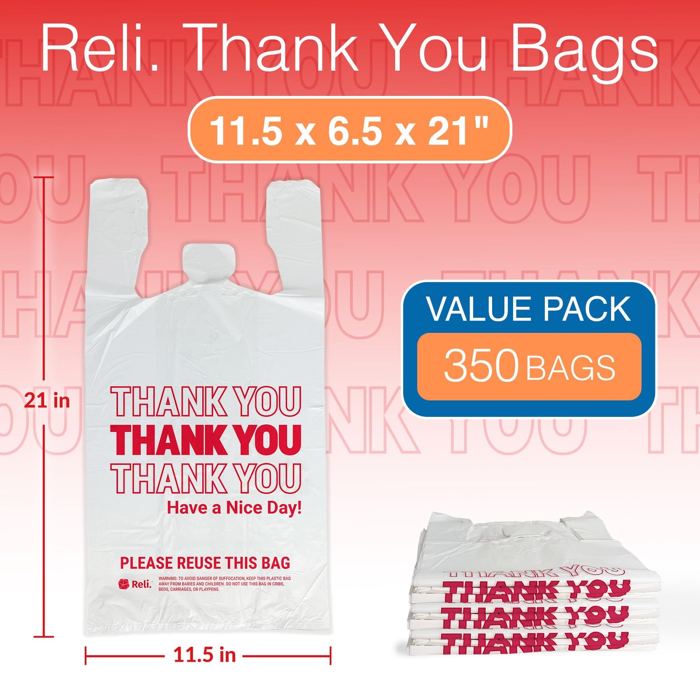 Plastic Grocery Shopping Bags, White, 350 Pack