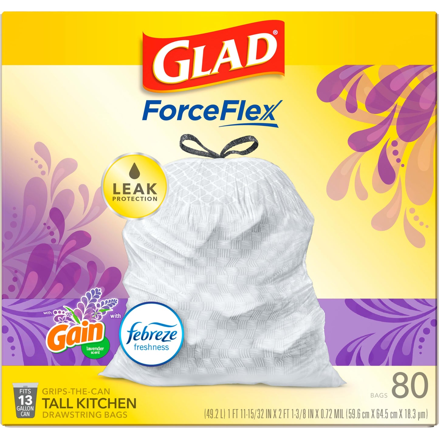 Tall Kitchen Trash Bags, 13 Gallon, Lavender Scent, 80 Pack