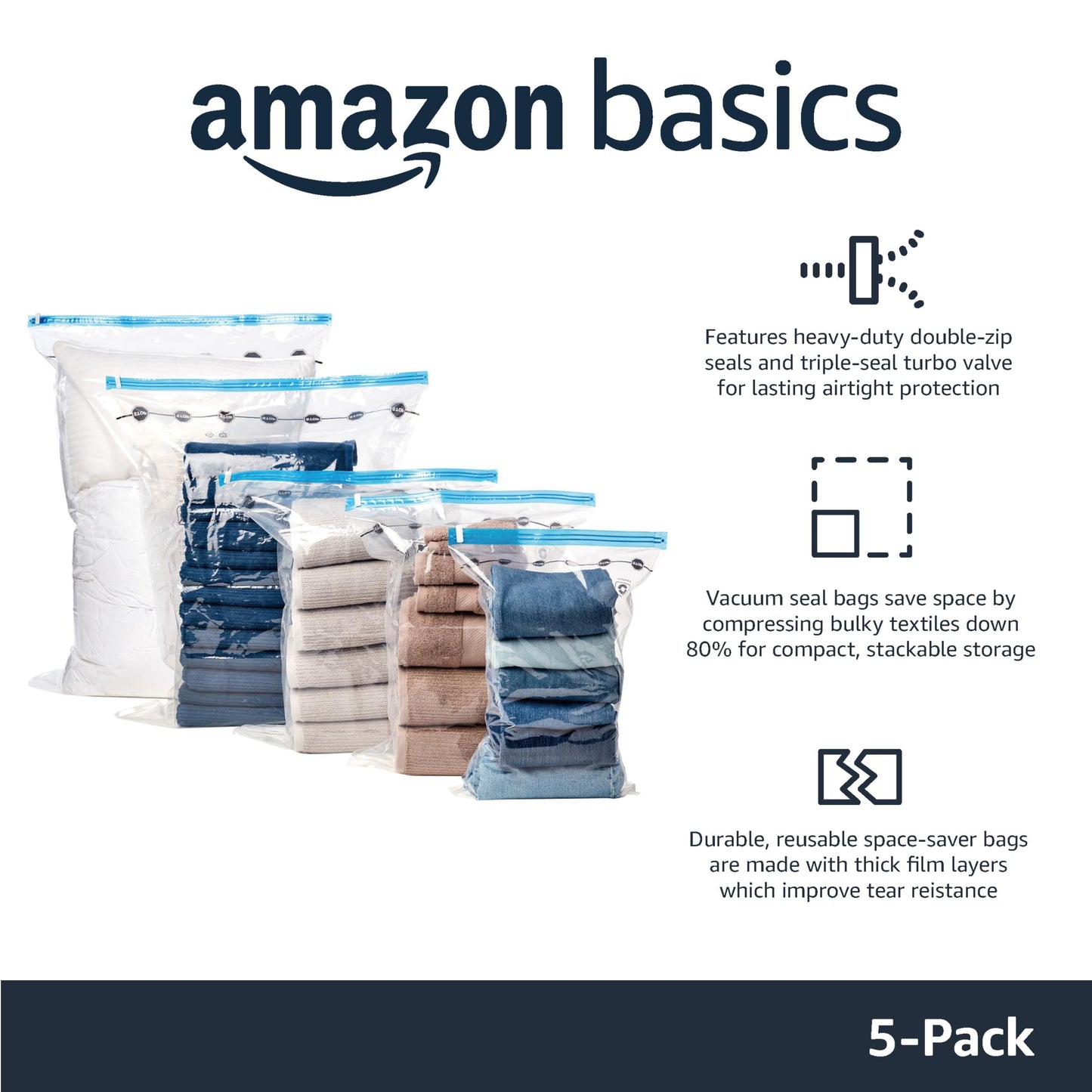 Vacuum Storage Bags with Hand Pump, 5 Pack